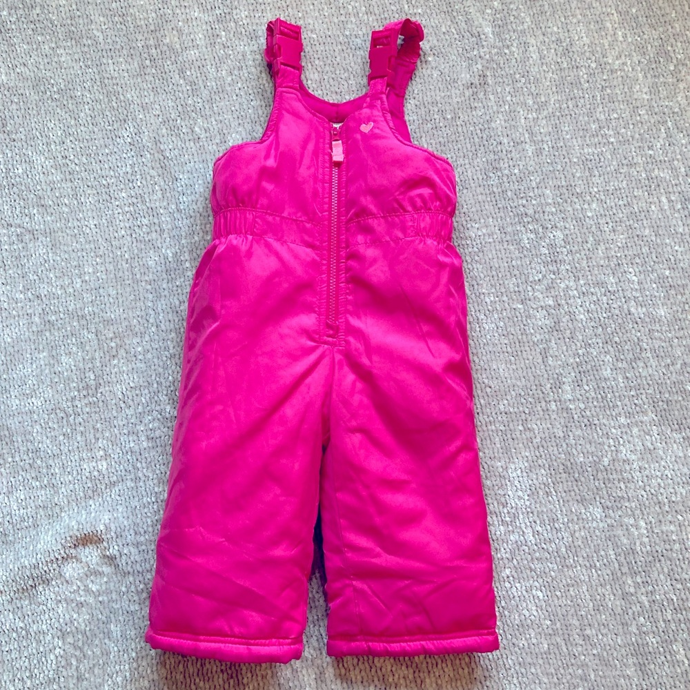 OshKosh B’gosh Pink Snow Bibs 12M Adjustable Straps Winter Pants